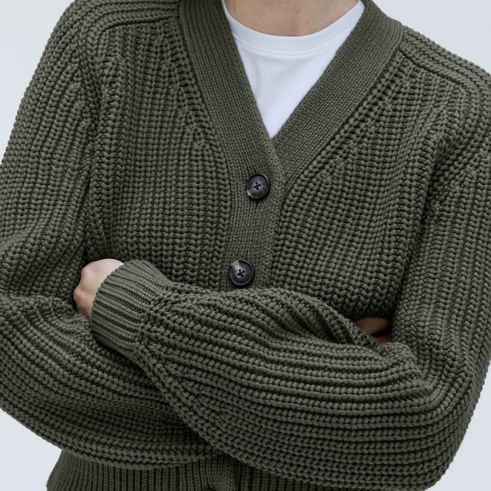 EVERLANE The Texture Cotton Cardigan Sweater Raglan Kambaba Green Knitwear Small - Picture 6 of 16